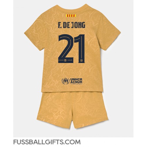 Barcelona Frenkie de Jong #21 Fußballbekleidung Auswärtstrikot Kinder 2022-23 Kurzarm (+ kurze hosen)